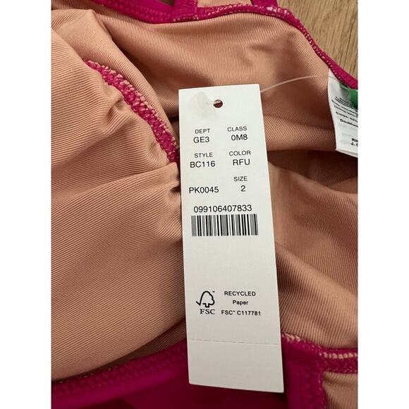 NWT J. Crew Ruched V-Neck One Piece Pink Radiant Fuchsia Women's Swimsuit Sz 2 - Picture 4 of 8